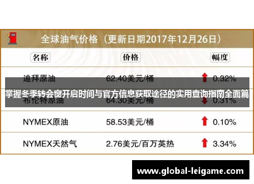 掌握冬季转会窗开启时间与官方信息获取途径的实用查询指南全面篇